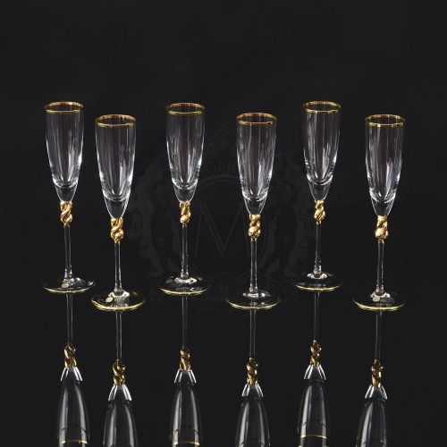AMORE Бокал для шампанского, набор 6 шт, хрусталь/декор золото 24К фото 2
