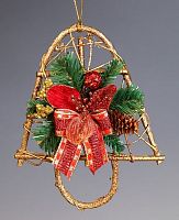 Новогоднее украшение "Колокольчик" из ротанга с красной магнолией , 20 см, Holiday Classics