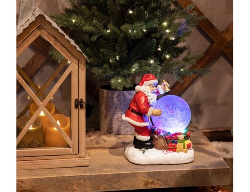 Снежный шар музыкальный ВРЕМЯ САНТЫ, 4 меняющих цвета LED-огня, снежный вихрь, 25 см, батарейки, Kaemingk (Lumineo) фото 2