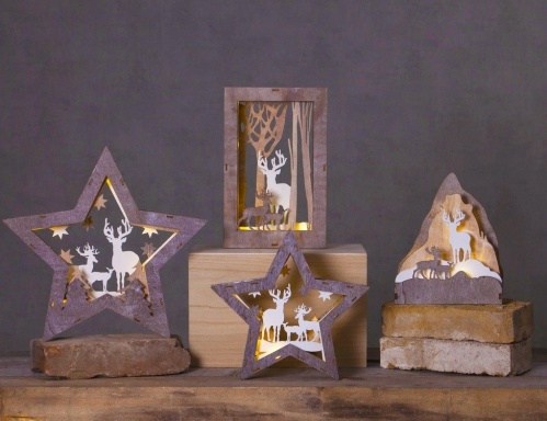 Светящаяся объёмная миниатюра "Олений уголок" (звезда), дерево, 10 тёплых белых LED-огней, батарейки, 34х32х6 см, STAR trading фото 3