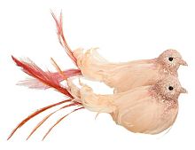 Украшение птичка КУДРЯВЫЙ ГОЛУБОК на клипсе, перо, розовый с головой, 18 см, Kaemingk (Decoris)