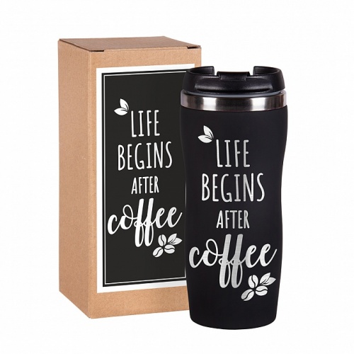 Термокружка "Life begins after coffee " подарочной упаковке