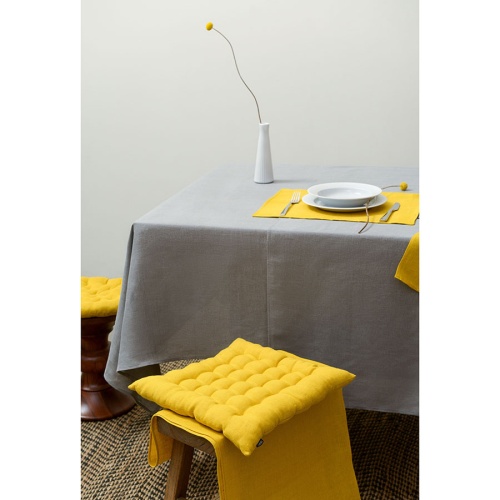Подушка на стул из стираного льна горчичного цвета из коллекции essential, 40х40x4 см фото 6