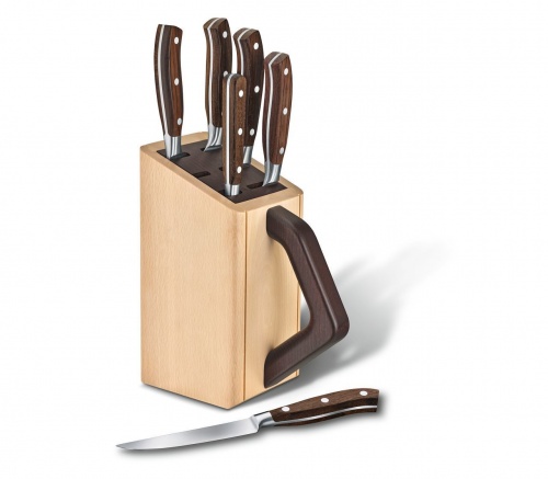 Набор Victorinox кухонный, 6 предметов: 5 ножей и вилка, в подставке из бука, коричневый фото 3