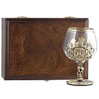 Бокалы - "Royal Glassware" - Бокал для коньяка "Настоящий мужчина С юбилеем! 50 лет" из дерева, стекла, картона и латуни