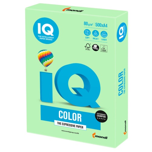 Бумага цветная для принтера IQ Сolor А4, 80 г/м2, 500 листов, зеленая, MG28
