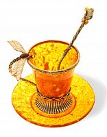 Кофейная чашка "Стрекоза" из янтаря с ложечкой, 6003/L
