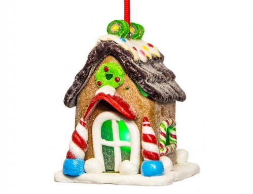 Ёлочная игрушка "Пряничный домик" с подсветкой LED-огнями, полирезин, 6.7х6.5х6.7 см, Forest Market