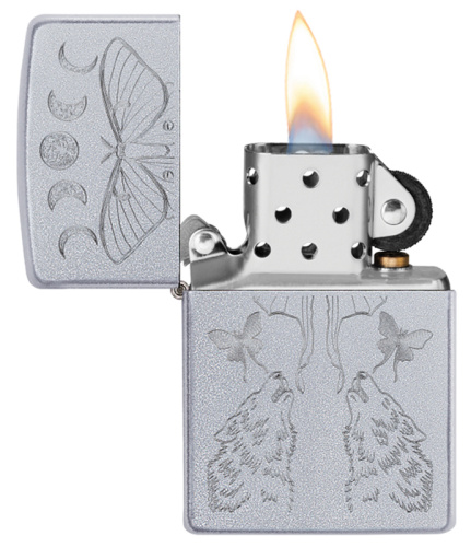 Зажигалка Zippo Butterfly and Wolf с покрытием Satin Chrome, латунь/сталь, серебристая фото 5