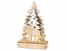 Светящаяся декорация "В гости к ёлочке - лось", дерево, 3 тёплых белых LED-огня, 21х5х13 см, батарейки, Boltze