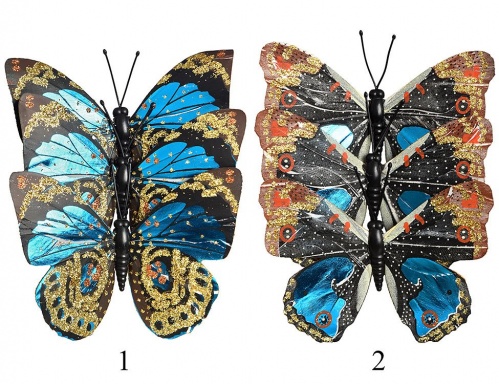 Набор "Небесные бабочки" на проволоке, перо, 12x10 см (упаковка 3 шт.), разные модели, Kaemingk