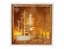 Светящаяся новогодняя декорация "Олень и снежинки" квадратная, дерево, 6 тёплых белых LED-огней,3х15х15 см, батарейки, Peha Magic