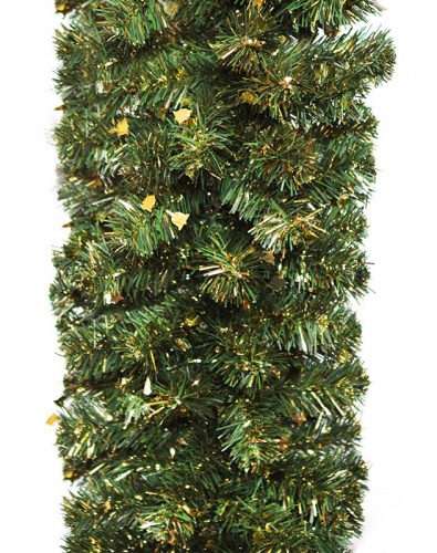Гирлянда "Рождественская" 8 зеленая с золотой мишурой, хвоя - PVC, 270х23 см, MOROZCO фото 2