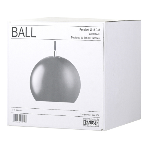 Лампа подвесная ball, черная матовая, черный шнур фото 2