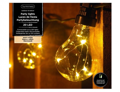 Электрогирлянда "Светлячки в лампочках", 20 ламп, 100 тёплых белых микро LED-огней, 9.5+5 м, чёрный провод, коннектор, уличная, Kaemingk фото 3