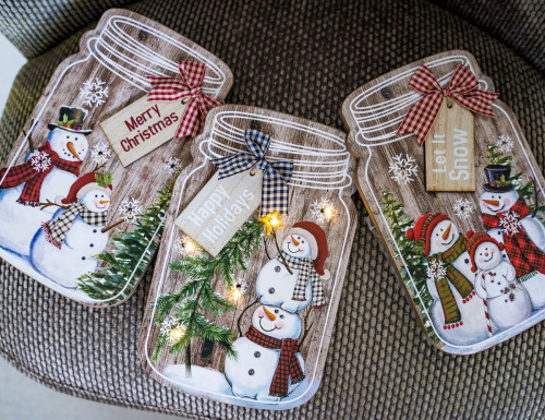 Светящееся панно "Баночка снеговичков" (Merry Christmas), MDF, 5 тёплых белых LED-огней, 17x27 см, таймер, батарейки, Kaemingk фото 3