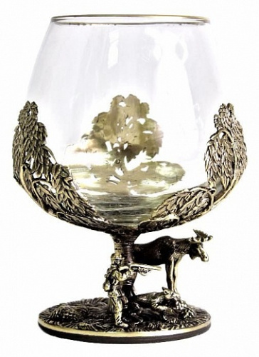 Бокалы - "Northern Woods Glassworks" - Бокал для коньяка "Охота на лося (Береза)" с декоративными элементами высотой 10 см фото 7