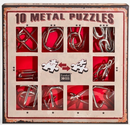 Набор из 10 металлических головоломок (красный) / 10 Metal Puzzles red set