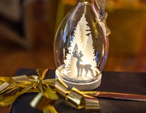 Новогодний светильник бутыль "Лесной олень", белый, стекло, дерево, тёплый белый LED-огонь, 9х9х22 см, батарейки, Peha Magic фото 3