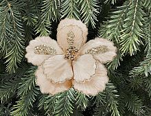Искусственный цветок на клипсе МАГНОЛИЯ РОССА, текстиль, 20 см, Christmas Deluxe