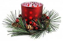 Подсвечник новогодний "Миниатюрный венок", красный матовый, 7х8.4 см, Kaemingk