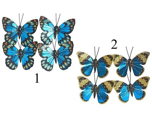 Набор "Небесные бабочки" на проволоке, перо, 8x6 см (упаковка 4 шт.), разные модели, Kaemingk