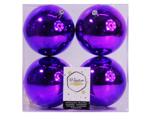 Набор однотонных пластиковых шаров глянцевых, цвет: фиолетовый, 100 мм, упаковка 4 шт., Winter Decoration фото 2
