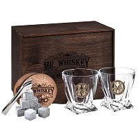 Набор бокалов для виски "Квадро" с накладкой "Близнецы", упаковка Mr Whiskey, объем 340 мл, высота 10 см