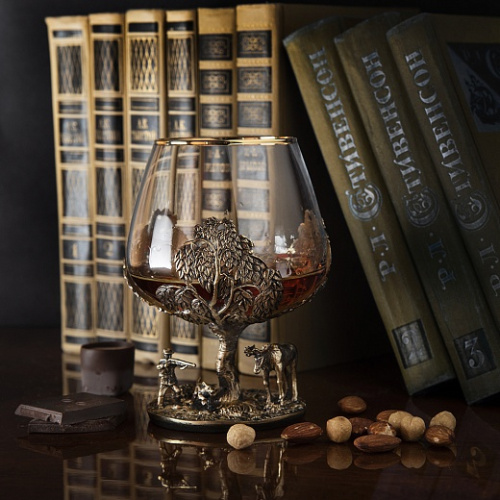Бокалы - "Northern Woods Glassworks" - Бокал для коньяка "Охота на лося (Береза)" с декоративными элементами высотой 10 см фото 6