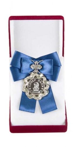 Медаль Волна Большой бант синий Супер папа, 90107009