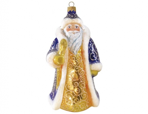 Ёлочная игрушка "Дед мороз" в синей шубе, коллекция 'Формовые игрушки', стекло, 13 см, Ариель