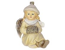 Новогодняя фигурка "Маленькая мечтательница-ангелочек", полистоун, кремовая, 8.5х10х5х10.5 см, Edelman