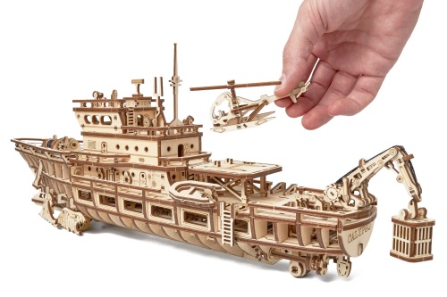 Механическая деревянная сборная модель Wood Trick Исследовательская Яхта (Корабль) фото 5