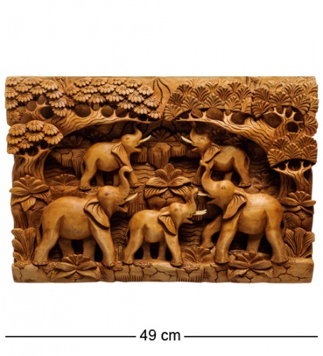 17-003 Панно резное  "Пять слонов - символ мудрости" (суар, о.Бали)