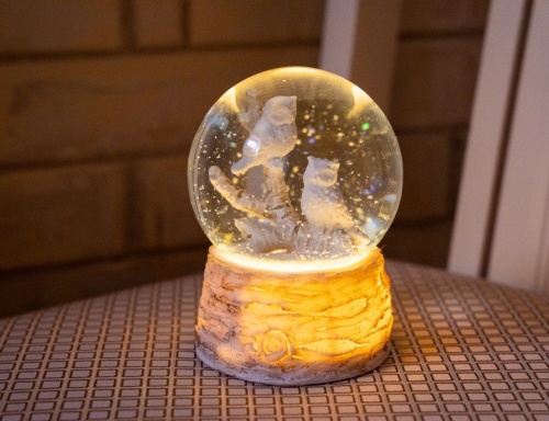 Снежный шар "Совы на полянке", подсветка, 14 см, Koopman International