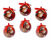 Набор ёлочных новогодних шаров "Санта в стиле ретро", папье-маше, глянцевые и заснеженные, 75 мм, упаковка 6 шт., Kaemingk