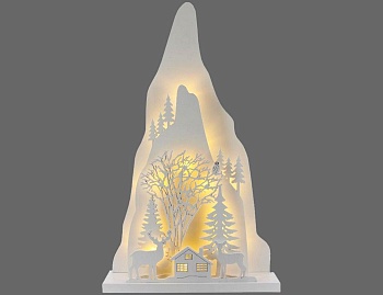 Светящаяся новогодняя декорация "Домик у горы", дерево, 15 тёплых белых LED-огней, 5.5х23х38 см, батарейки, Peha Magic