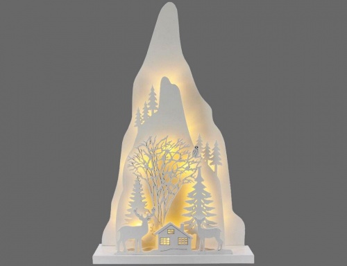 Светящаяся новогодняя декорация "Домик у горы", дерево, 15 тёплых белых LED-огней, 5.5х23х38 см, батарейки, Peha Magic