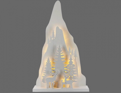 Светящаяся новогодняя декорация "Олени и гора", дерево, 15 тёплых белых LED-огней, 5.5х23х38 см, батарейки, Peha Magic
