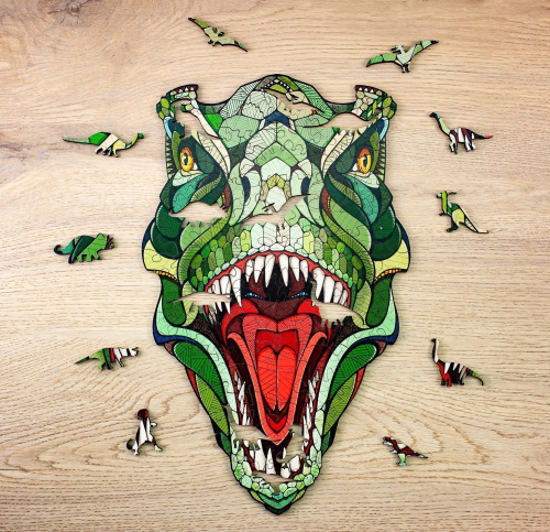 Деревянный пазл EWA Динозавр T-REX, S 28x17 см, головоломка фото 4