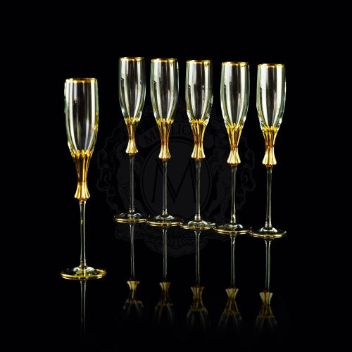 OPERA Бокал для шампанского, набор 6 шт, хрусталь/декор золото 24К фото 2