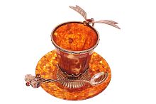 Кофейная чашка "Стрекоза" из янтаря с ложечкой, 6003/L