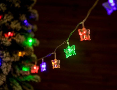 Электрогирлянда "Бабочки", 50 разноцветных LED ламп с насадками, 5+1,5 м, прозрачный провод, контроллер, SNOWMEN фото 3
