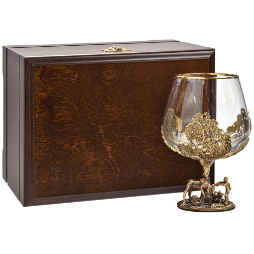Бокалы - "Nature's Elegance Glassware" - Бокал "Литье Охота на Лося, деревянная шкатулка", размер: высота 14 см, вес 460 г, объем 420 мл, диаметр 10 см, упаковка 23х16х13 см фото 3