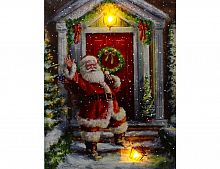 Светящаяся музыкальная картина "Санта на пороге", LED-огни и оптоволоконная подсветка, 30х40 см, таймер, батарейки, Peha Magic