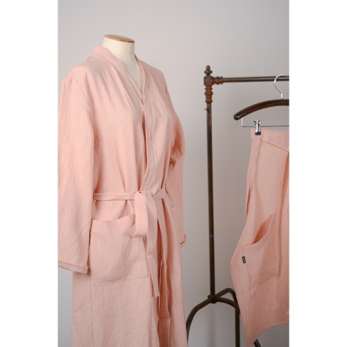 Халат из умягченного льна розово-пудрового цвета из коллекции essential, размер s фото 2