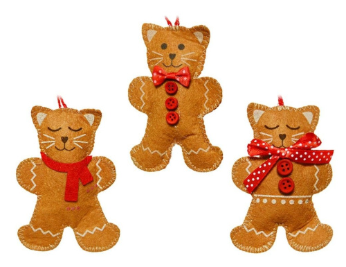 Набор ёлочных игрушек ПРЯНИЧНЫЕ КОТИКИ, фетровые, 11.5 см (3 шт.), Kaemingk (Decoris)