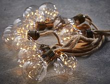 Электрогирлянда ДЖОРК ретро лампы с рифлением, 10 ламп, 50 тёплых белых микро LED-огней, 3,15+5 м, джутовый провод, Edelman, Luca