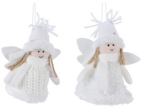 Ёлочная игрушка "Ангелочек-весёлая шапочка", белый, текстиль, 13 см, разные модели, Kaemingk фото 2