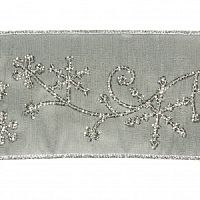 Лента серебрянный орнамент на зеленом, 10 см